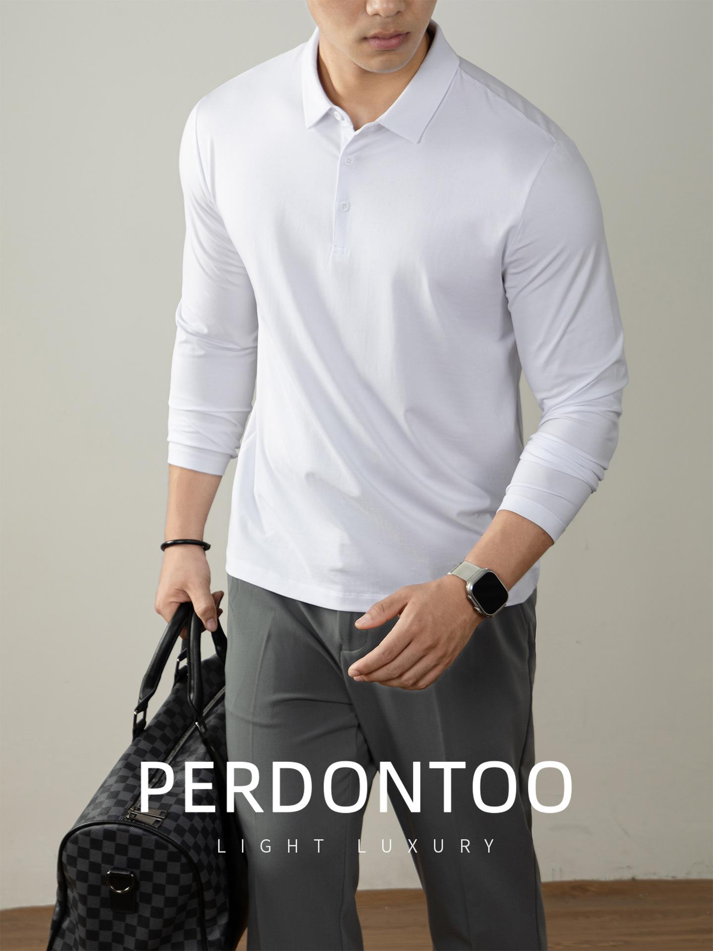 Mens Polo Shirt With Lapel Collar High-End Business Commuter Style Long Sleeve