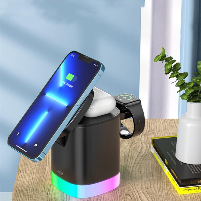 3 In 1 Magnetic Wireless Fast Charger For Smart Phone RGB Ambient Light Charging Station For Airpods IWatch 7