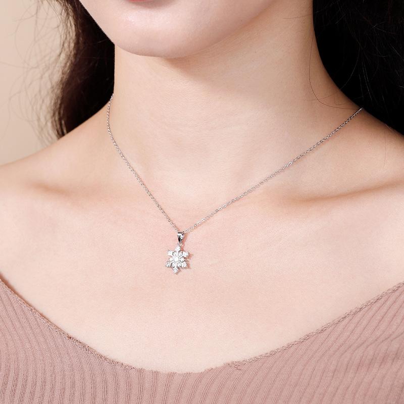 Fashion Sterling Silver Snowflake Flash Diamond Clavicle Chain 5