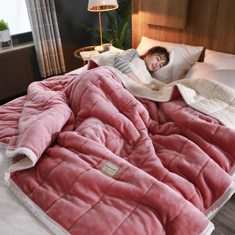 Fleece Blankets And Throws Thick Warm Winter Blankets Home Super Soft Duvet Luxury Solid Blankets On Twin Bedding 12