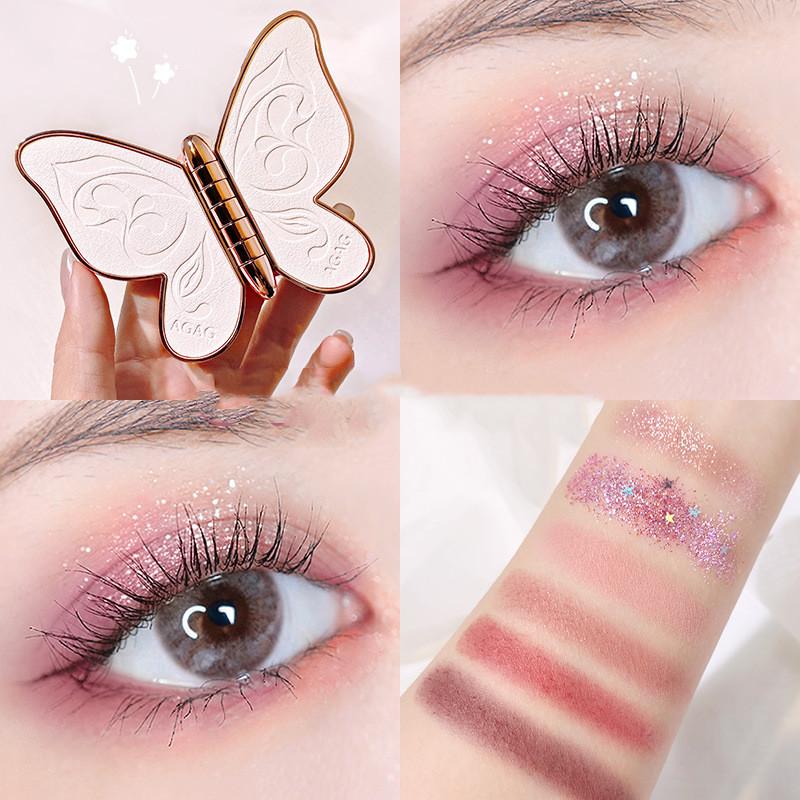 6 Colors Eyeshadow Palette Butterfly Eye Shadow Lucky Koi Pearl Sequins Glitter Matte Makeup Plate Glitter Eyeshadow 5