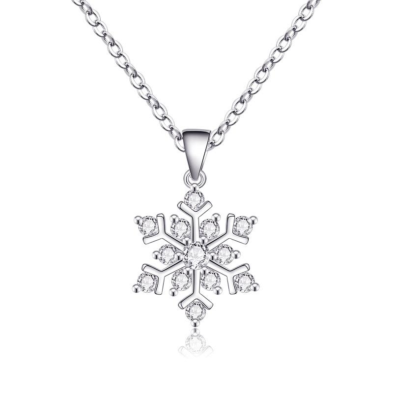 Fashion Sterling Silver Snowflake Flash Diamond Clavicle Chain