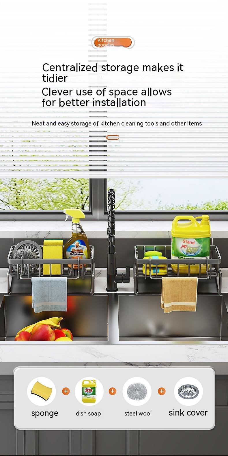 Rag Rack Kitchen Shelf Sink Drainage Basket Sub-table Multi-functional 31