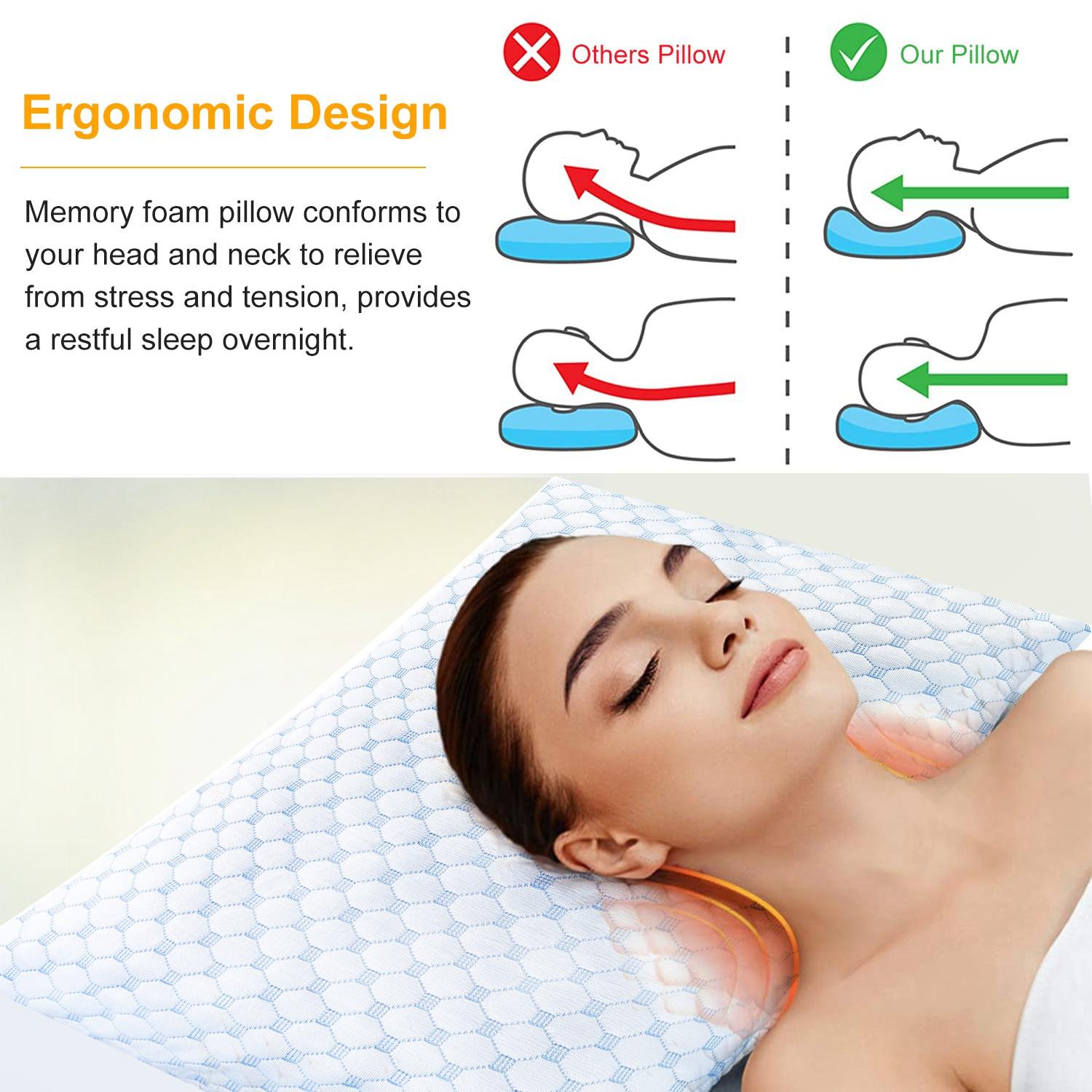 2Pcs Or 1Pc Cooling Memory Foam Pillow Ventilated Soft Bed Pillow With Cooling Gel Infused Memory Foam Machine Washable 3