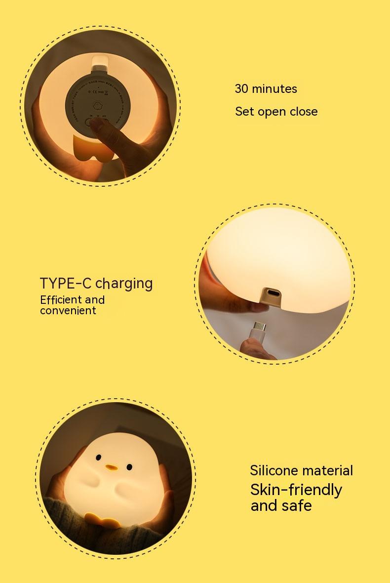 Cute Duck LED Night Lamp Cartoon Silicone USB Rechargeable Sleeping Light Touch Sensor Timing Bedroom Bedside Lamp For Kid Gift Home Decor 25