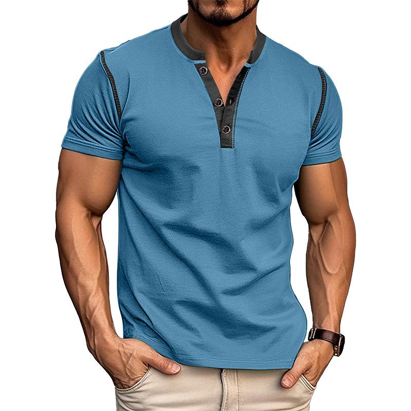 Fashion Short-sleeved Polo Shirt Summer Button V-neck T-shirt Tops Mens Clothing 20