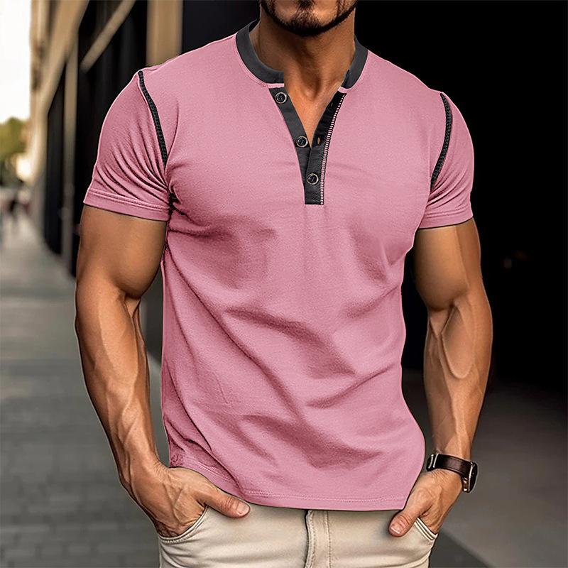 Fashion Short-sleeved Polo Shirt Summer Button V-neck T-shirt Tops Mens Clothing 27