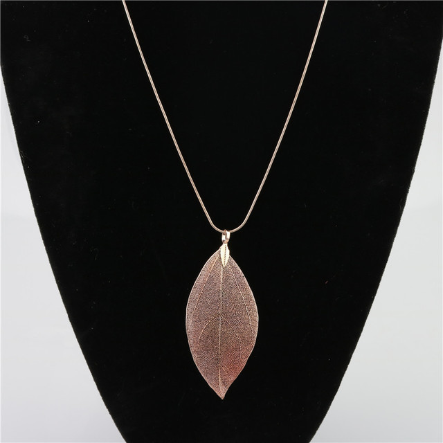 Natural Leaf Necklace Gold Leaf Gold-plated Pendant Sweater Chain 3