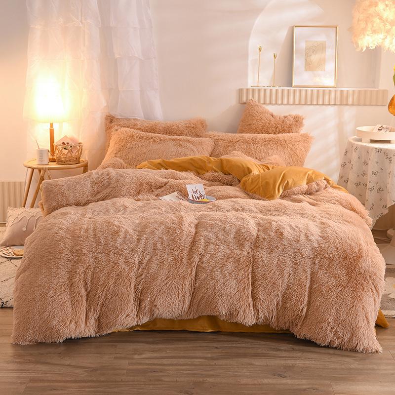 Luxury Thick Fleece Duvet Cover Queen King Winter Warm Bed Quilt Cover Pillowcase Fluffy Plush Shaggy Bedclothes Bedding Set Winter Body Keep Warm 5