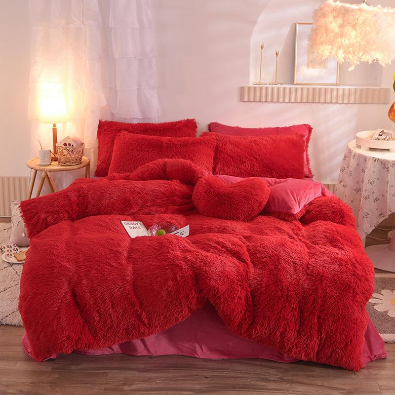 Luxury Thick Fleece Duvet Cover Queen King Winter Warm Bed Quilt Cover Pillowcase Fluffy Plush Shaggy Bedclothes Bedding Set Winter Body Keep Warm 12