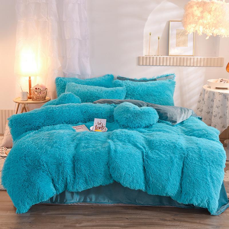 Luxury Thick Fleece Duvet Cover Queen King Winter Warm Bed Quilt Cover Pillowcase Fluffy Plush Shaggy Bedclothes Bedding Set Winter Body Keep Warm 4