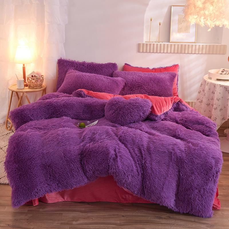 Luxury Thick Fleece Duvet Cover Queen King Winter Warm Bed Quilt Cover Pillowcase Fluffy Plush Shaggy Bedclothes Bedding Set Winter Body Keep Warm 11
