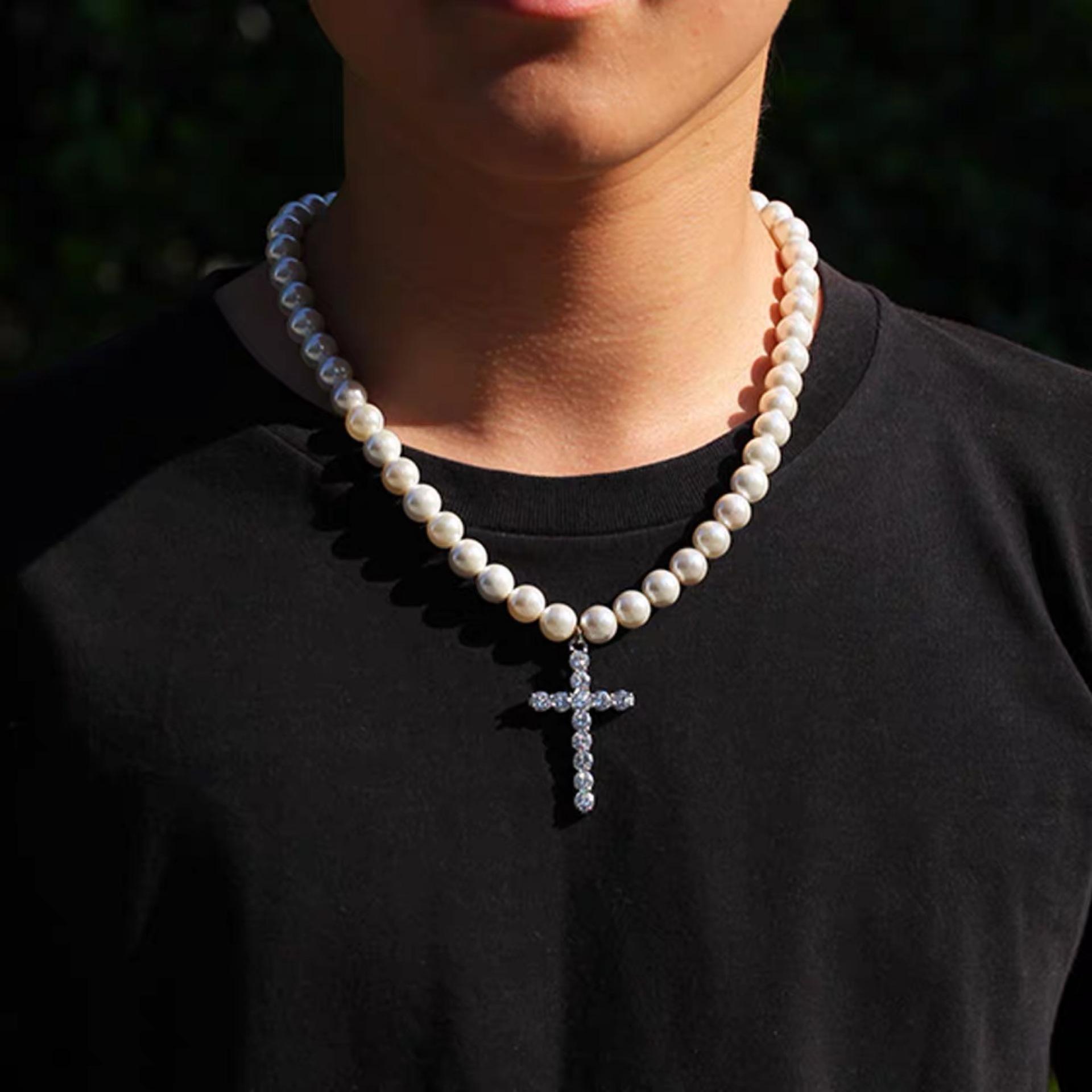 Pearl Clavicle Vintage Diamond Cross Pendant Necklace 5