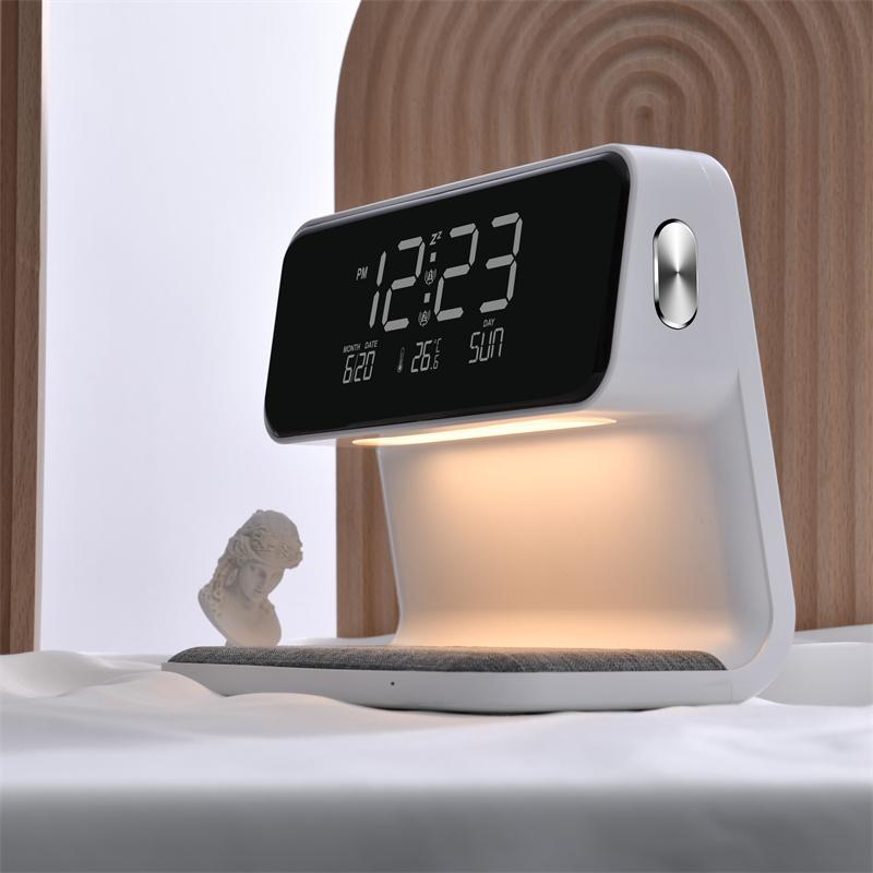 Creative 3 In 1 Bedside Lamp Wireless Charging LCD Screen Alarm Clock  Wireless Phone Charger 9