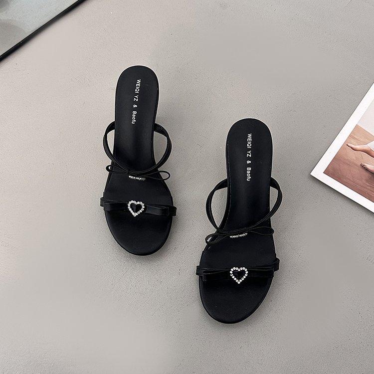 French Polka Dot Bow High-heeled Shoes For Women, White Round Toe Straight Strap Sandals For Women 6