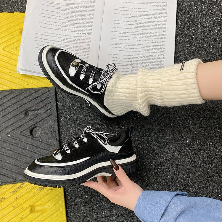 Noble Retro Black And White Color Block Sneakers For Women, 2026 Spring Autumn New Lace-up Soft Sole Comfortable Versatile Casual Board Shoes 5