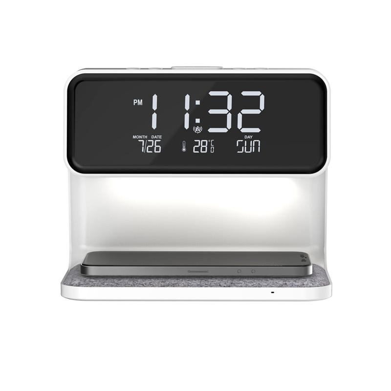 Creative 3 In 1 Bedside Lamp Wireless Charging LCD Screen Alarm Clock  Wireless Phone Charger 12