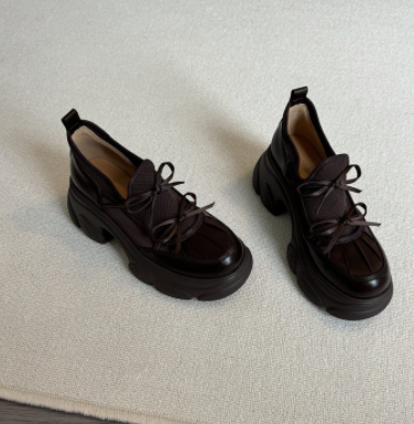 Soft Leather Vintage Round Toe Platform Loafers Women Bow Mary Jane Leather Shoes Casual Flats 5