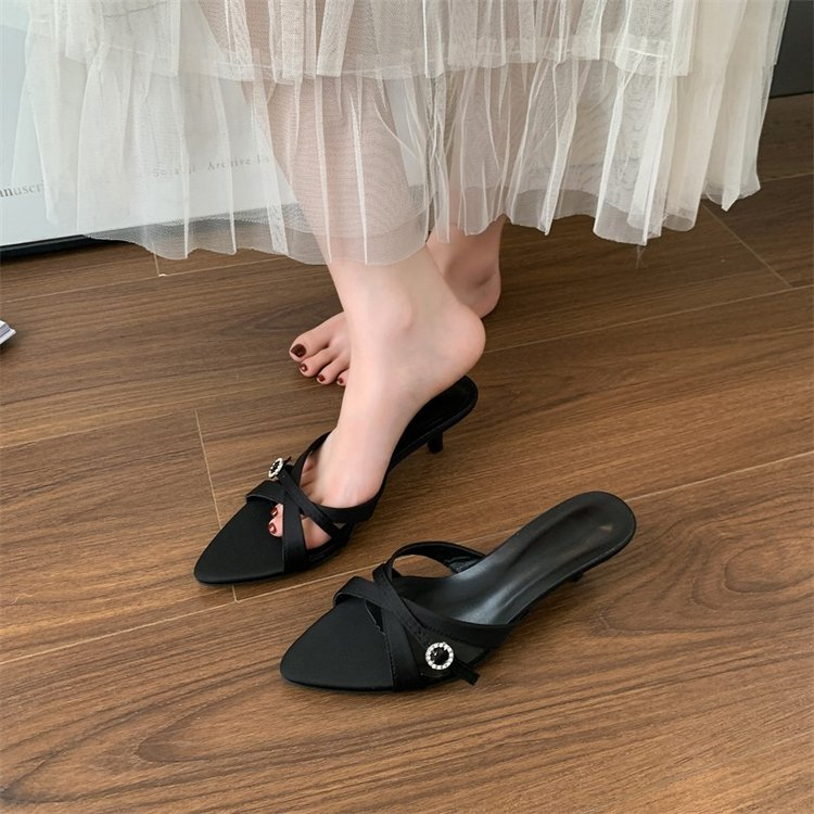 2026 Spring Summer New French Elegant One Strap Stiletto Heel Mule Slippers Women Fairy Style Open Toe Pointed Toe Fashion Shoes 3