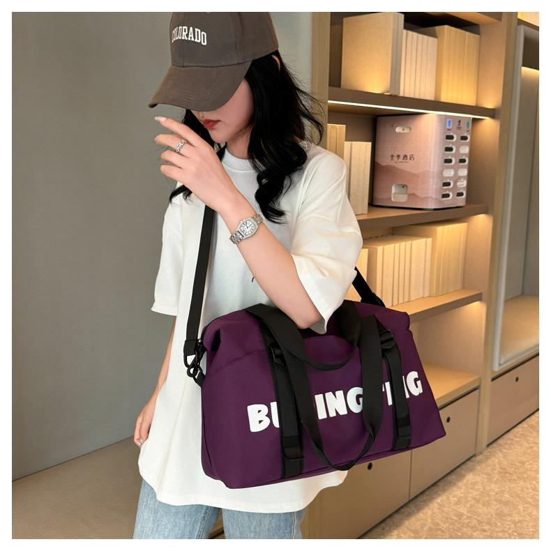 Women's Fashion Letter Print Gym Duffel Bag - Wet & Dry Separation Yoga Fitness Tote, Weekender Overnight Shoulder Bag For Travel 15