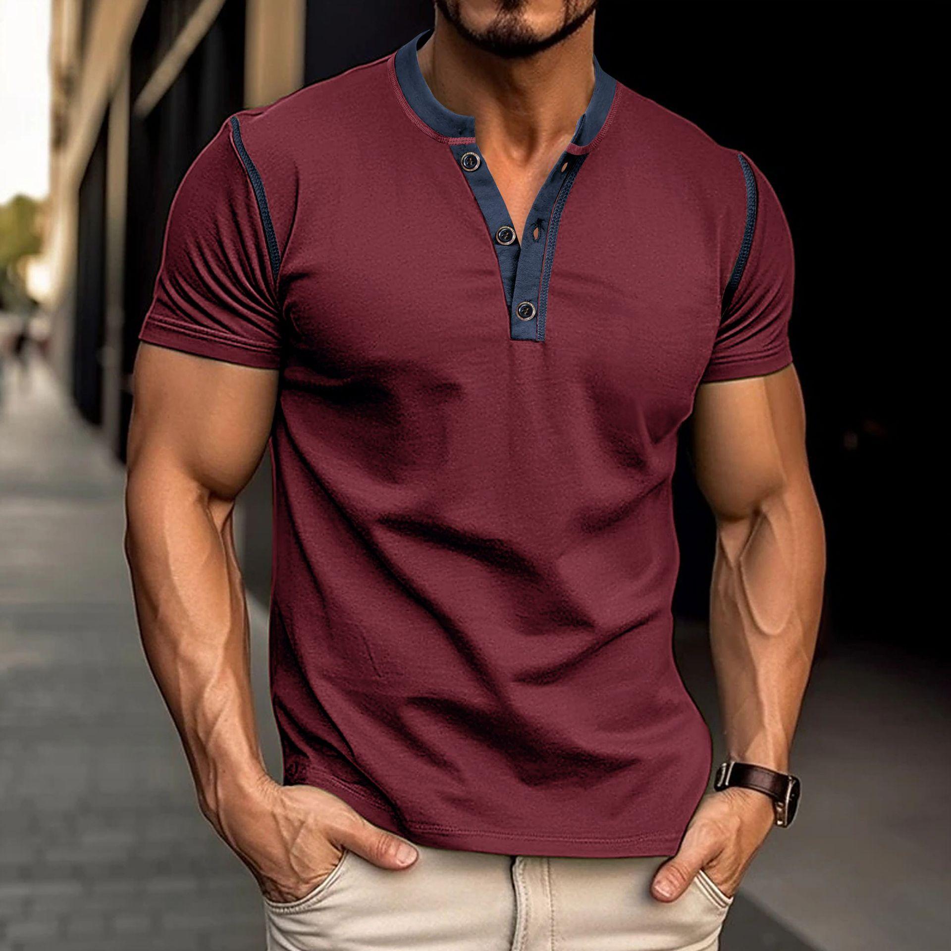 Fashion Short-sleeved Polo Shirt Summer Button V-neck T-shirt Tops Mens Clothing 6