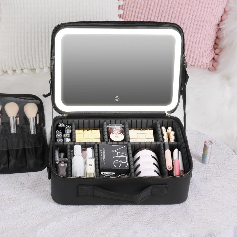 Smart LED Cosmetic Case With Mirror Cosmetic Bag Large Capacity Fashion Portable Storage Bag Travel Makeup Bags 4