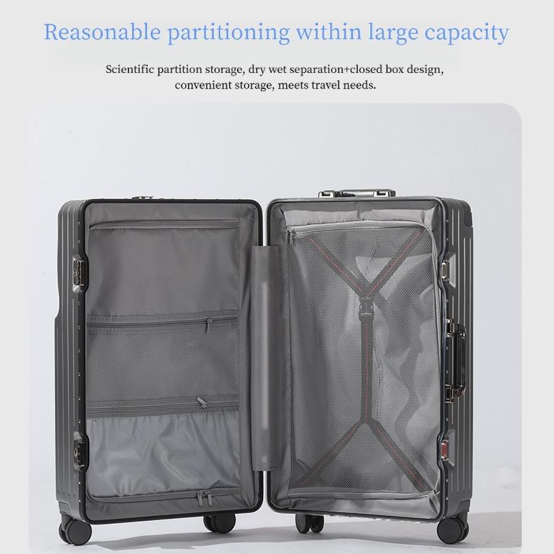 2026 New Large Capacity Front Opening Aluminum Frame Luggage With ABS PC Zipper Boarding Box 20-28 Inches 4