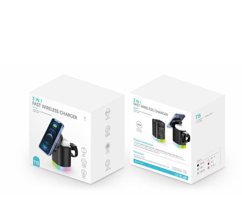 3 In 1 Magnetic Wireless Fast Charger For Smart Phone RGB Ambient Light Charging Station For Airpods IWatch 11