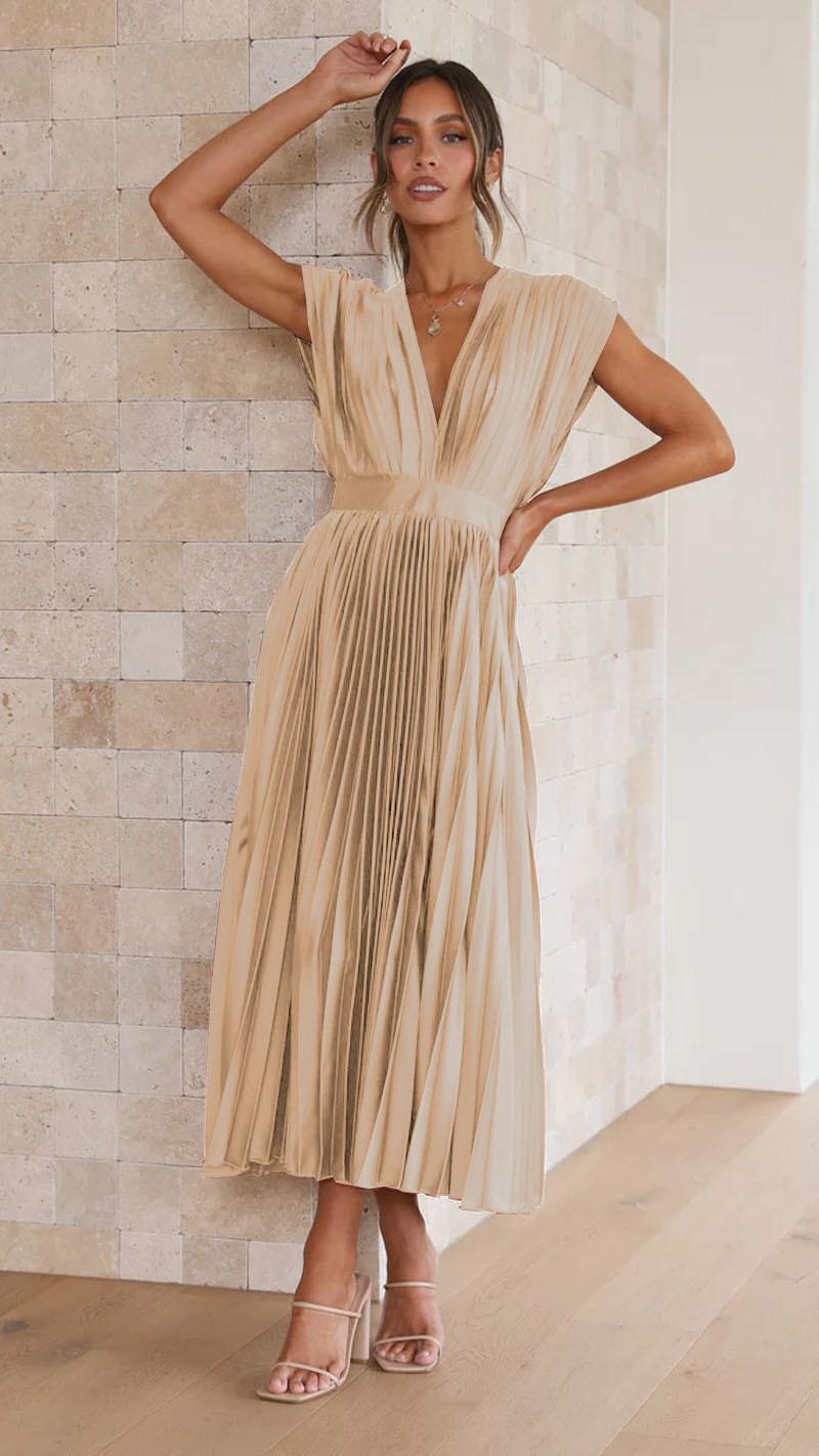 Summer V-neck Pleated Dress INS Fashion Casual Loose Zip Sleeveless Dresses For Women Clothing 13