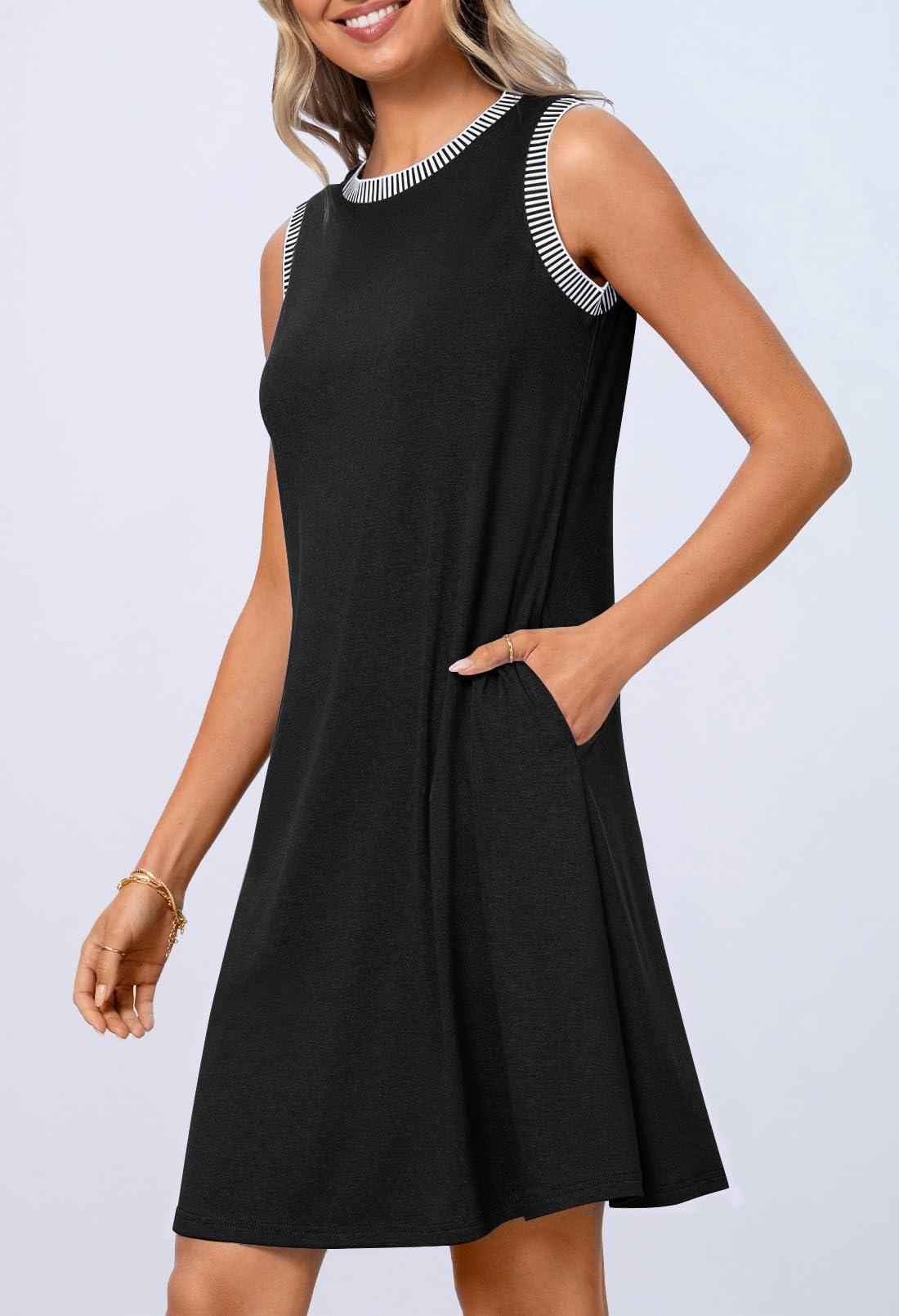 Women's Summer Spring Casual Beach Sundress 2026 Vacation Sleeveless Tank Crewneck Loose Coverup Mini Dresses 4