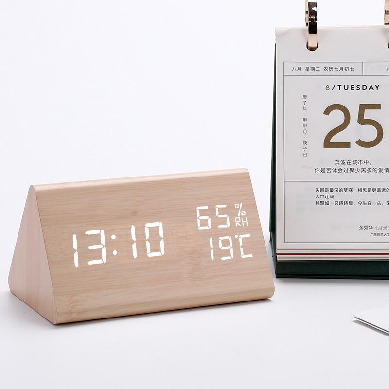 Creative Triangle LED Wooden Alarm Clock 5