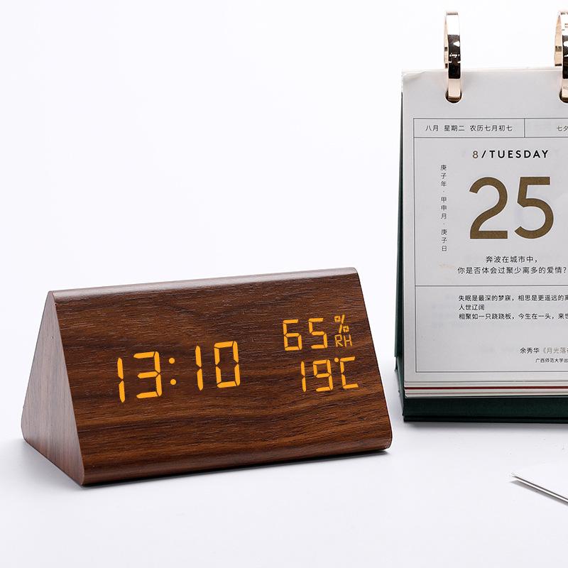 Creative Triangle LED Wooden Alarm Clock 6