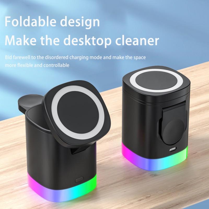 3 In 1 Magnetic Wireless Fast Charger For Smart Phone RGB Ambient Light Charging Station For Airpods IWatch 3