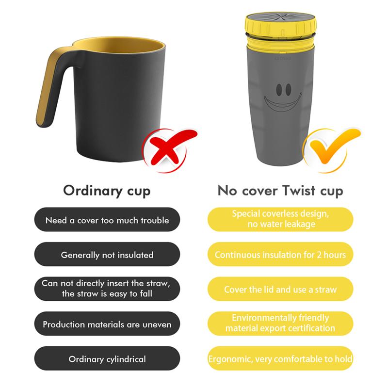 No Cover Twist Cup Travel Portable Cup Double Insulation Tumbler Straw Sippy Water Bottles Portable For Children Adults 6