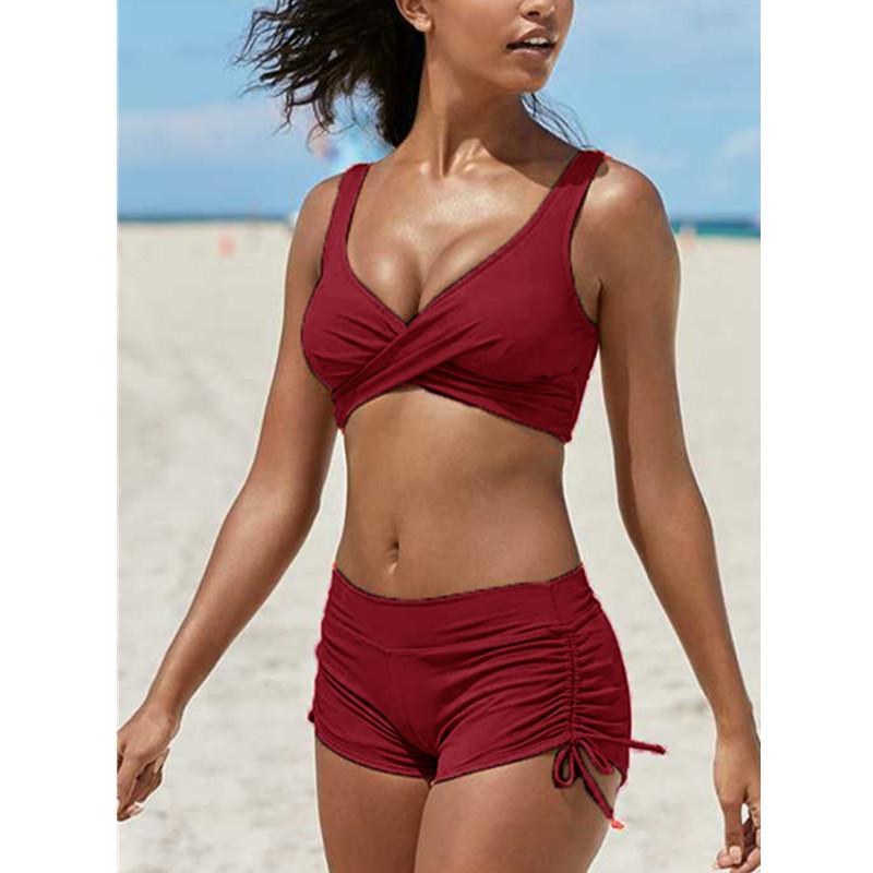 Women's Removable Strap Bandeau Top High Cut Cheeky Bikini Set Swimsuit 4
