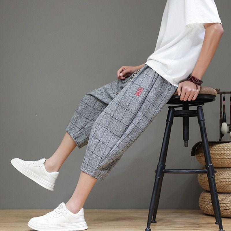 Summer Casual Plaid Cropped Harem Pants, Thin Style 4