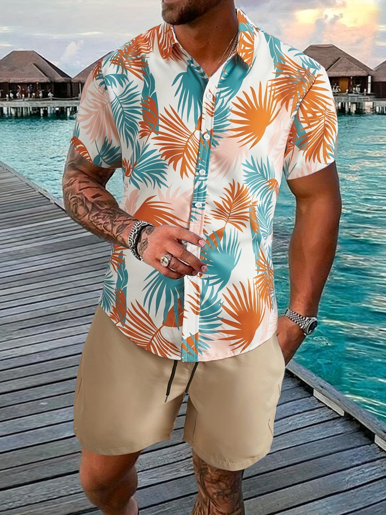 Mens Lapel Shirt And Shorts Set With 3D Print 8