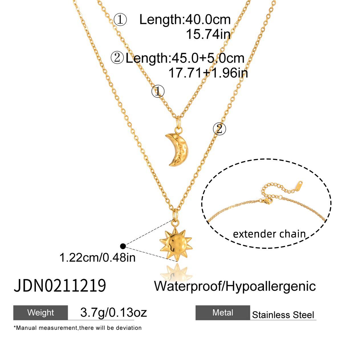 Stainless Steel 18K Gold Sun And Moon Pendant Necklace Double-layered Clavicle Chain