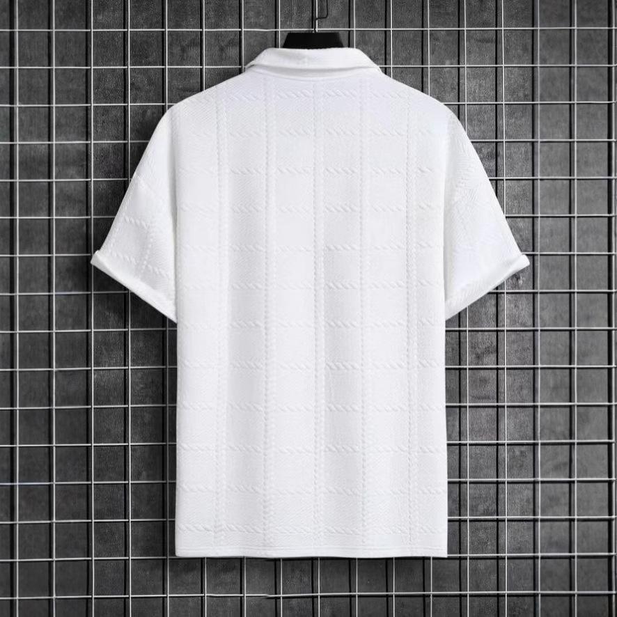 Mens Textured Short-Sleeve Polo Shirt With A Turn-Down Collar 3