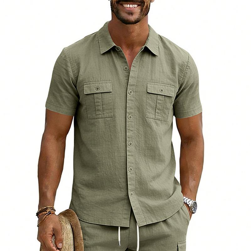 Multi-Pocket Cargo Lapel Short-Sleeve Casual Shirt 8
