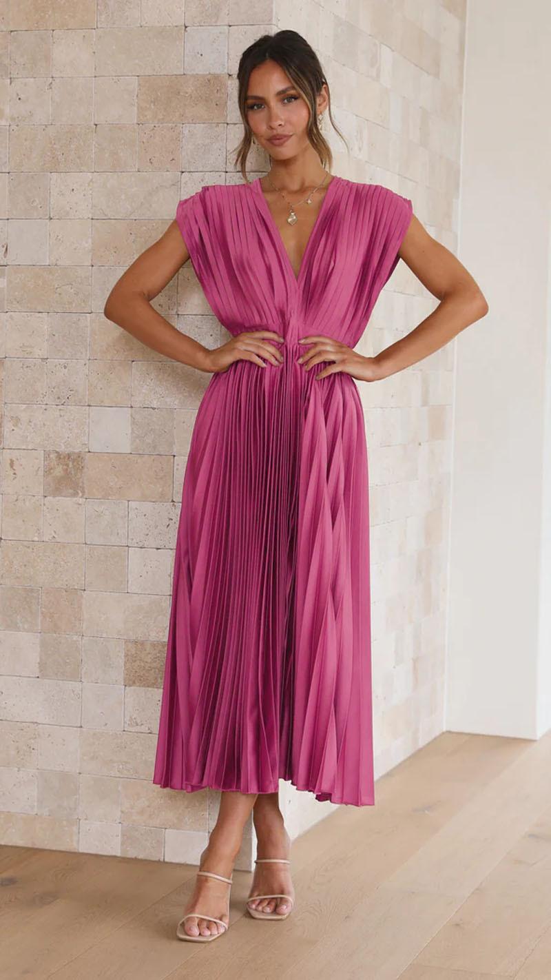 Summer V-neck Pleated Dress INS Fashion Casual Loose Zip Sleeveless Dresses For Women Clothing 11