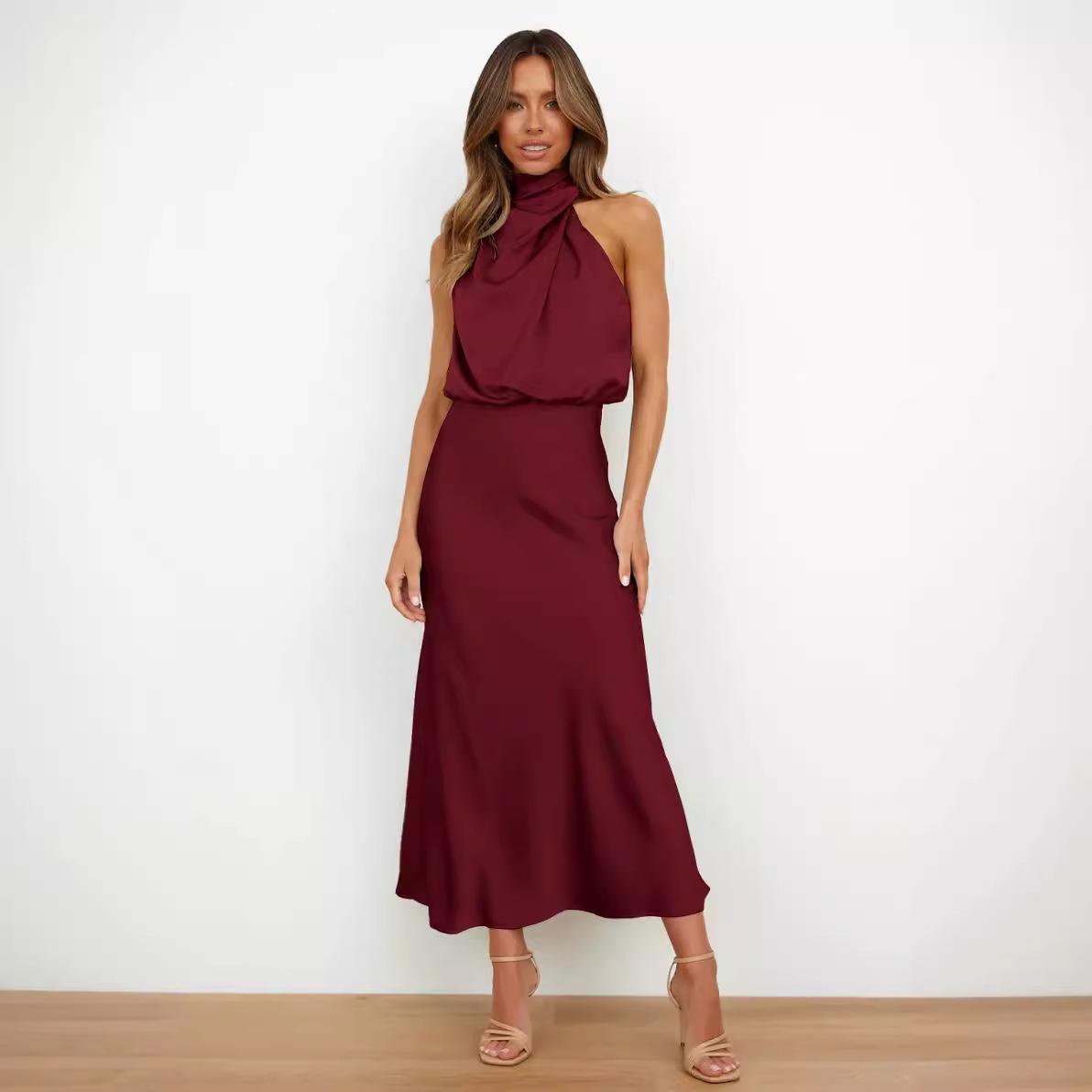 Women's Solid Color High-grade Satin Elegant Dress 3