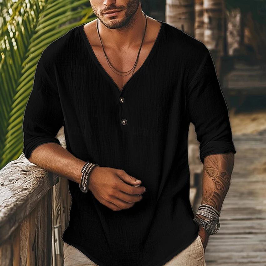 Men's V-neck Lapel Long-sleeve Shirt 3