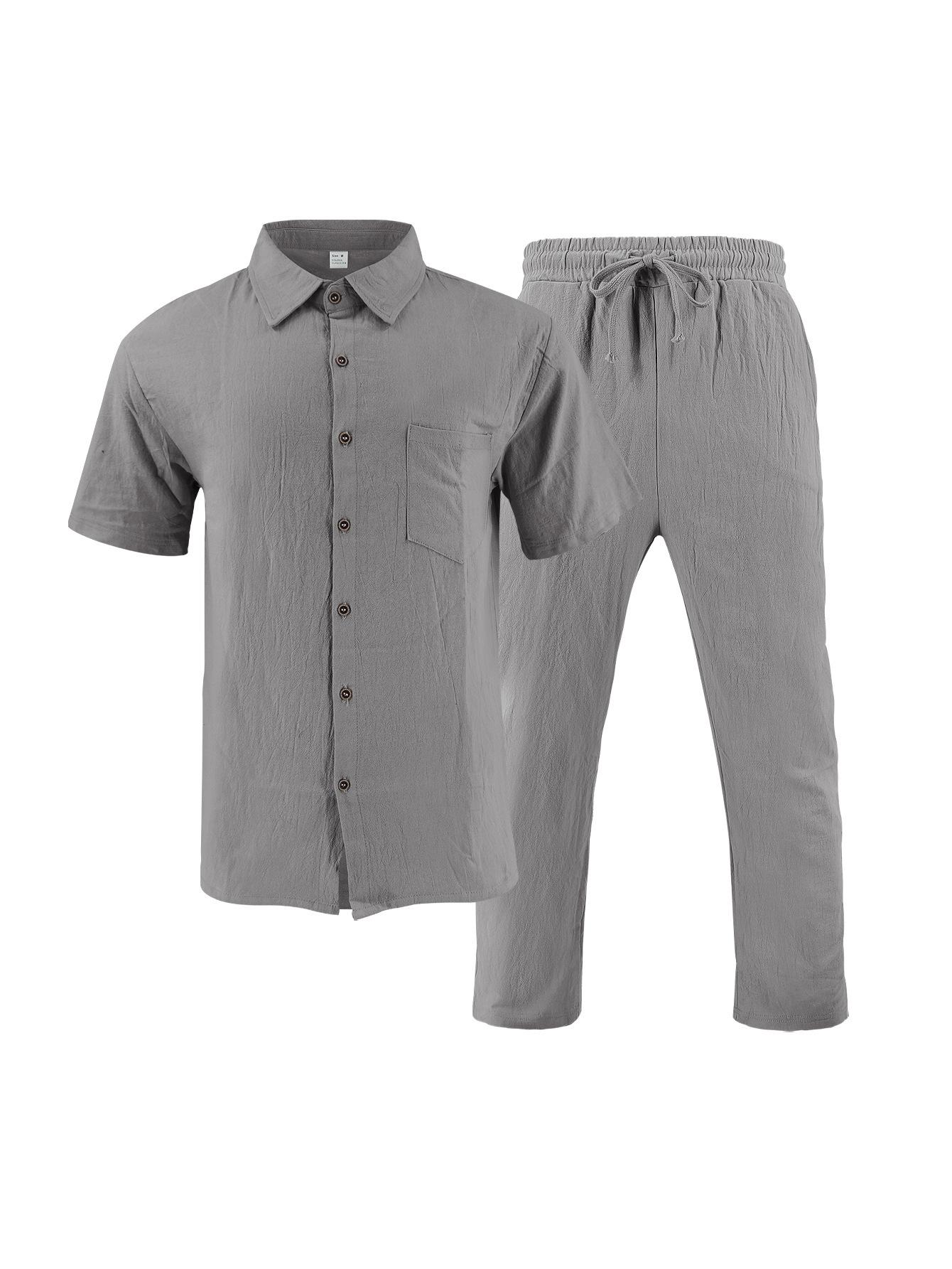 Mens Casual Trendy Short-Sleeve Shirt Set 7