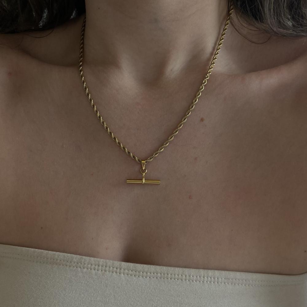 Fashion Simple Style T-shaped Pendant Titanium Steel 18K Gold Plating Basic Chain Necklace 8