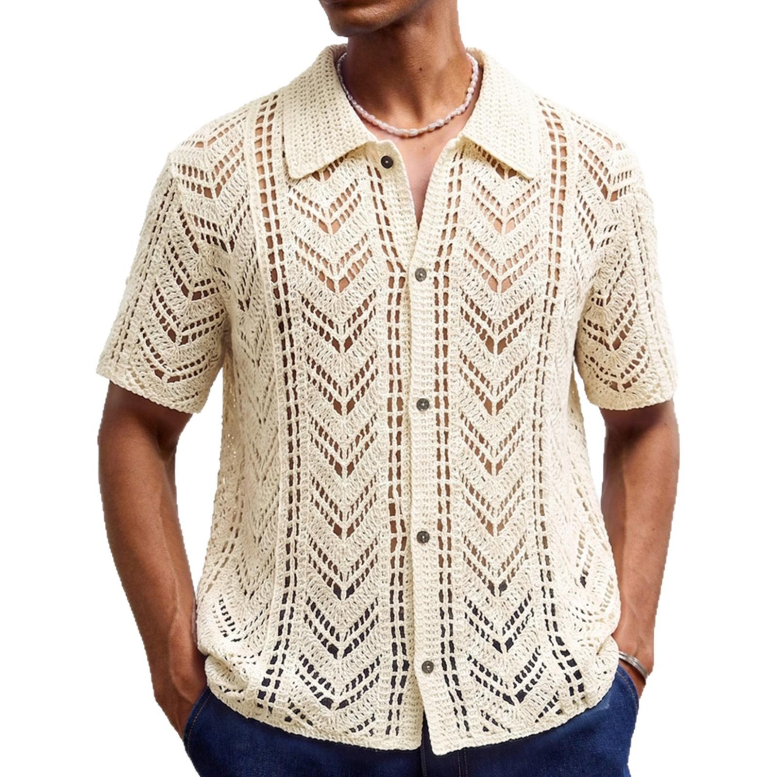 Men's European And American Style Openwork Crocheted Sweater 5