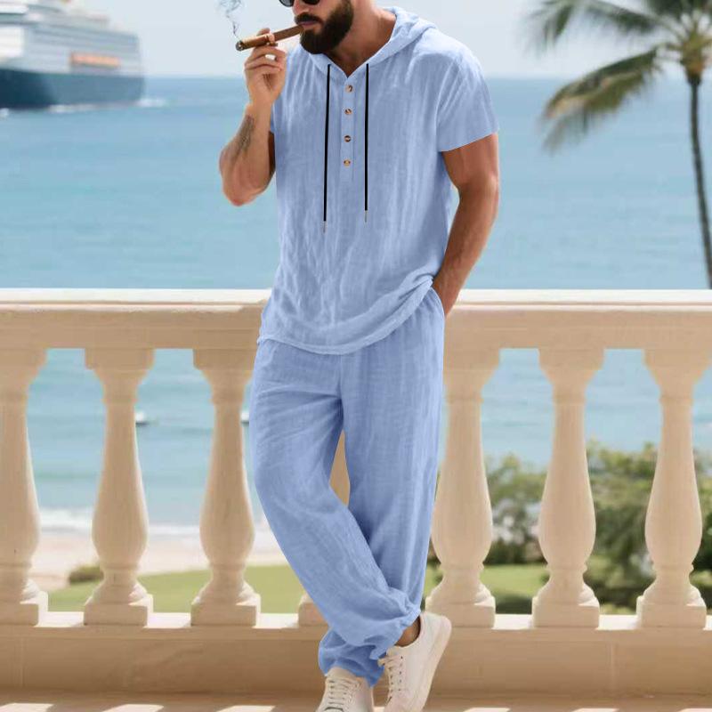 Mens Casual Loose-fitting Breathable Top And Pants 10