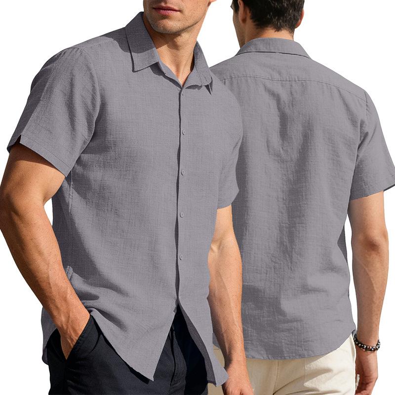 Mens Quick-Dry Short-Sleeve Breathable Solid-Color Lapel Casual Business Shirt 6