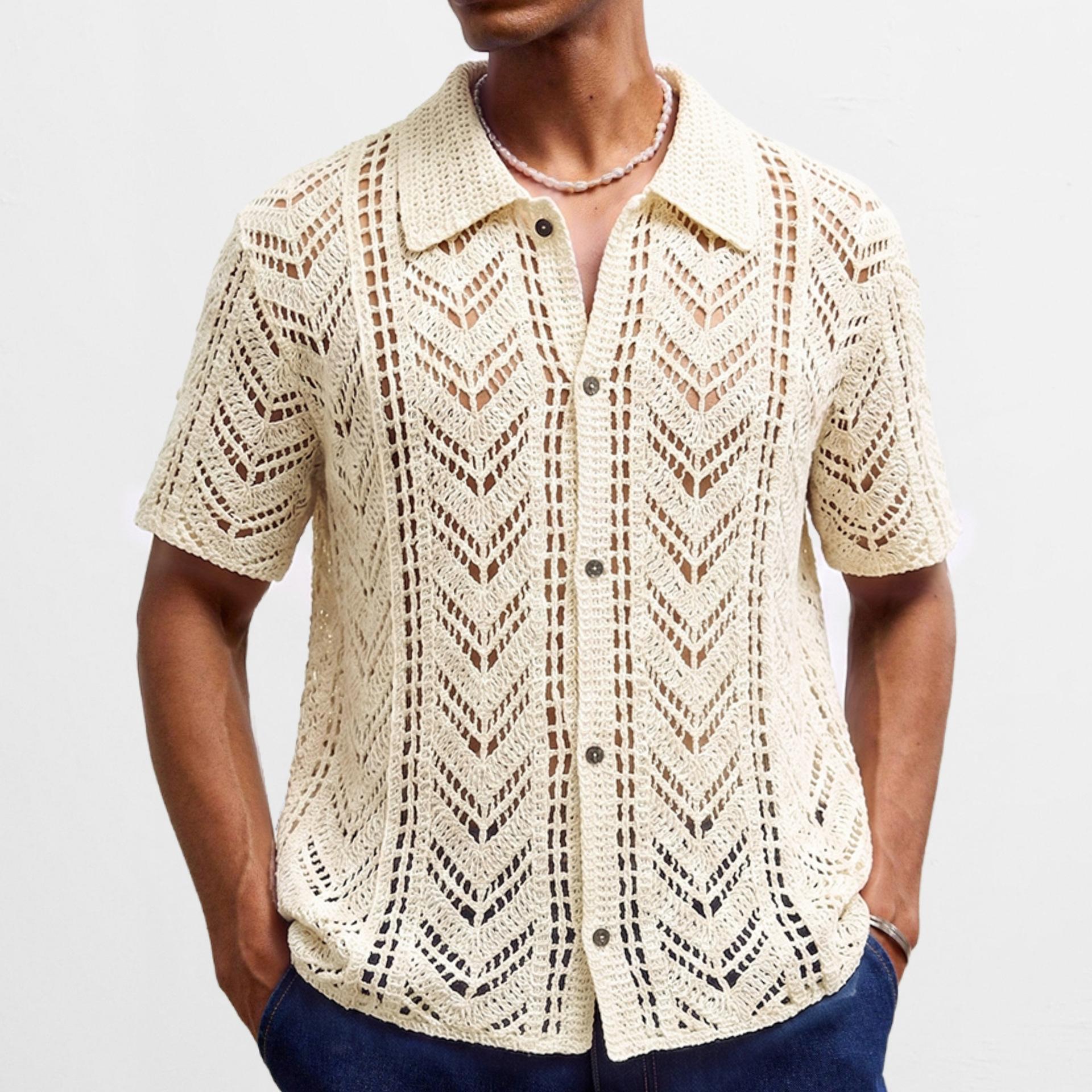 Men's European And American Style Openwork Crocheted Sweater
