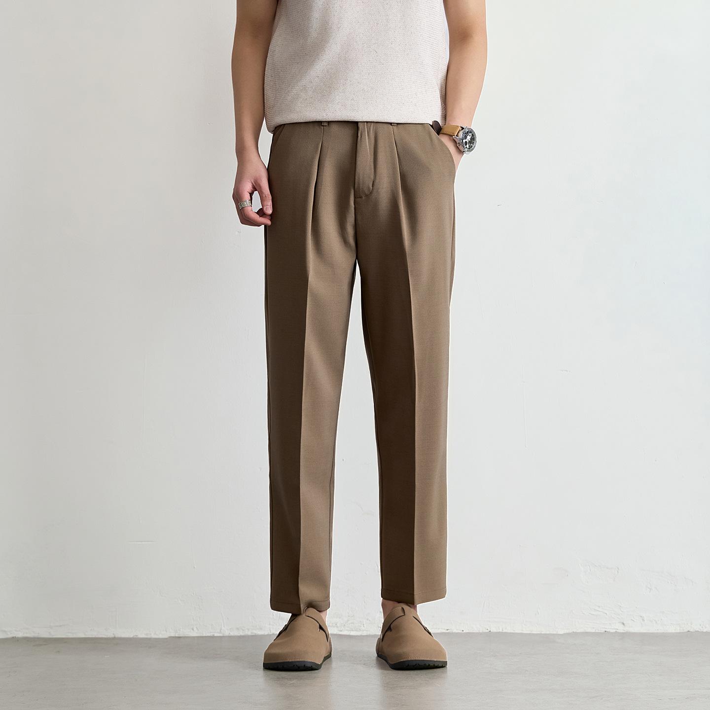 Mens Cropped Relaxed-fit Straight-leg Dress Pants With A Sleek Drapey Feel 9